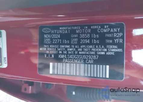 2025 Hyundai Elantra Sel Convenience из США, поврежденный, VIN KMHLS4DG3SU929287